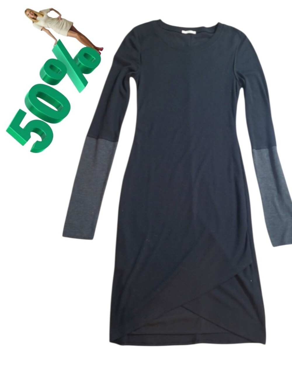 Rachel Roy Black Knit  Knee length Dress sz M
